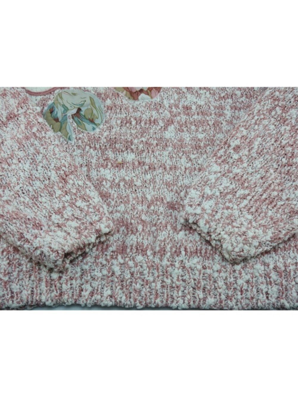 Vintage Pembrooke Pink White Sweater Floral Applique Cottagecore Korea Sz L - Picture 6 of 11